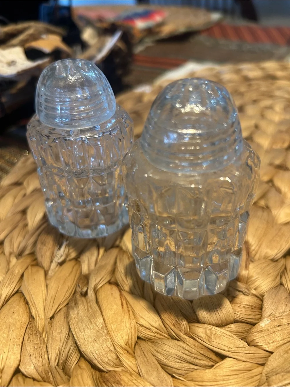 Antique c. 1890 G. Duncan & Sons Waffle Pressed Glass Salt & Pepper Shakers
